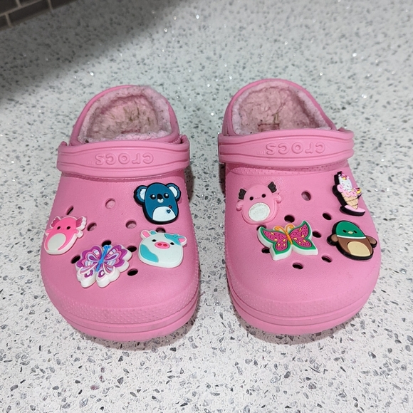 Crocs Classic Lined Fleece Fuzzy Furry Baya Clog Pink Girls Kids Size 13 - Picture 4 of 9